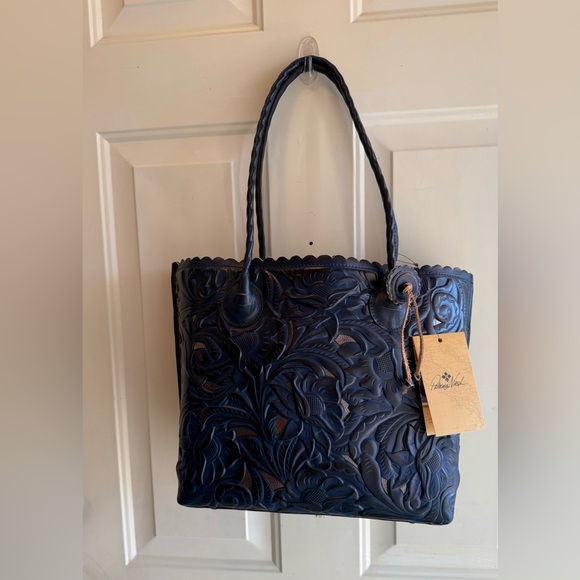 Patricia Nash Handbags - New Adeline Elegant Navy Blue & Silver Embossed Tote Bag Beautiful with Tassel